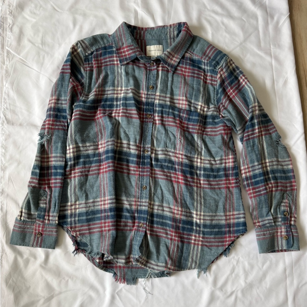 American Eagle Women’s Outfitters Plaid Shirt - Blue and Red